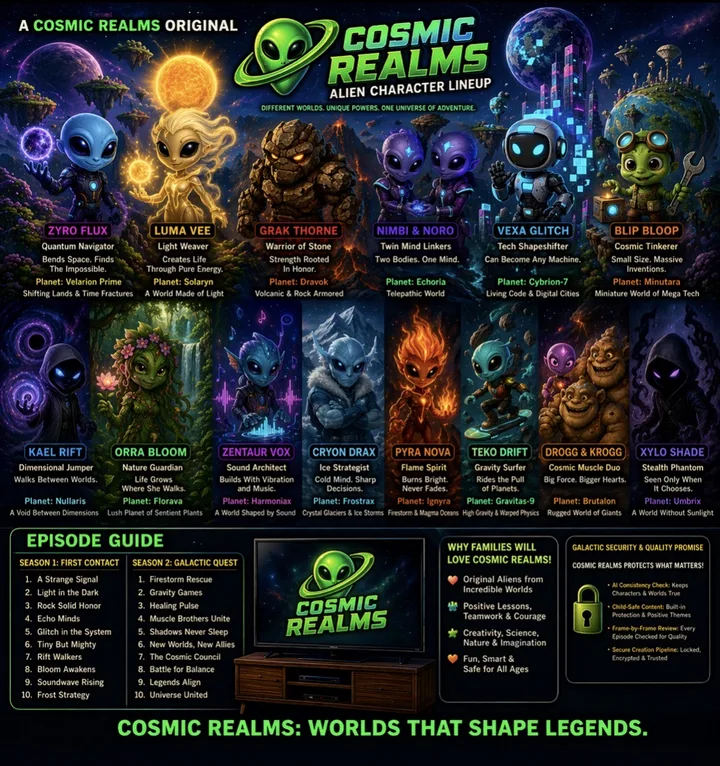 Cosmic Realms alien character lineup