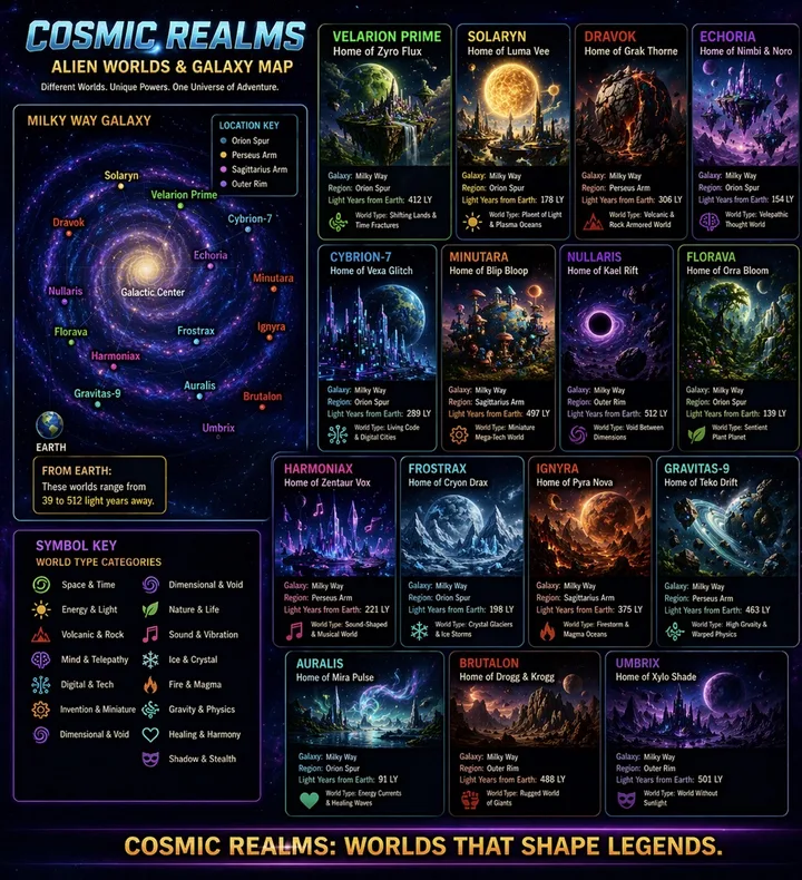 Cosmic Realms alien worlds and galaxy map